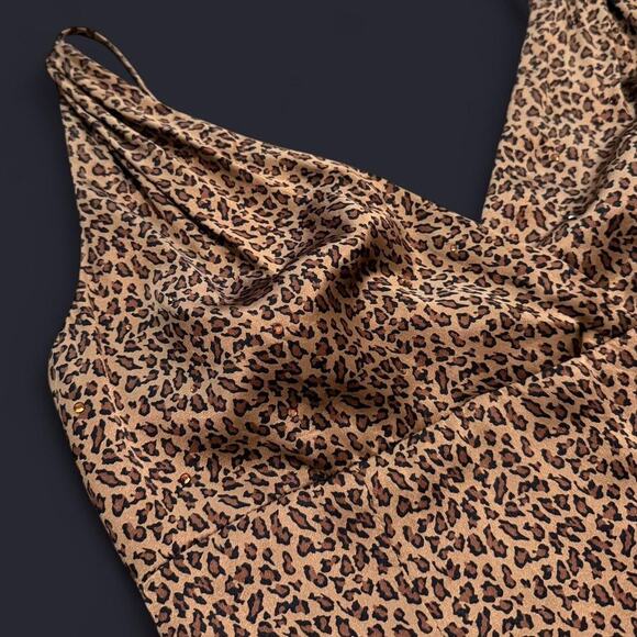 VTG 90s Kathlin Argiro Brown Cheetah Print Silk Rhinestone Fitted Sheath Dress 2 - Picture 6 of 7
